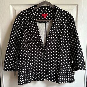 Elle Women's XL Stretch 100% Cotton Black and White Polka Dot Peplum Blazer NWOT